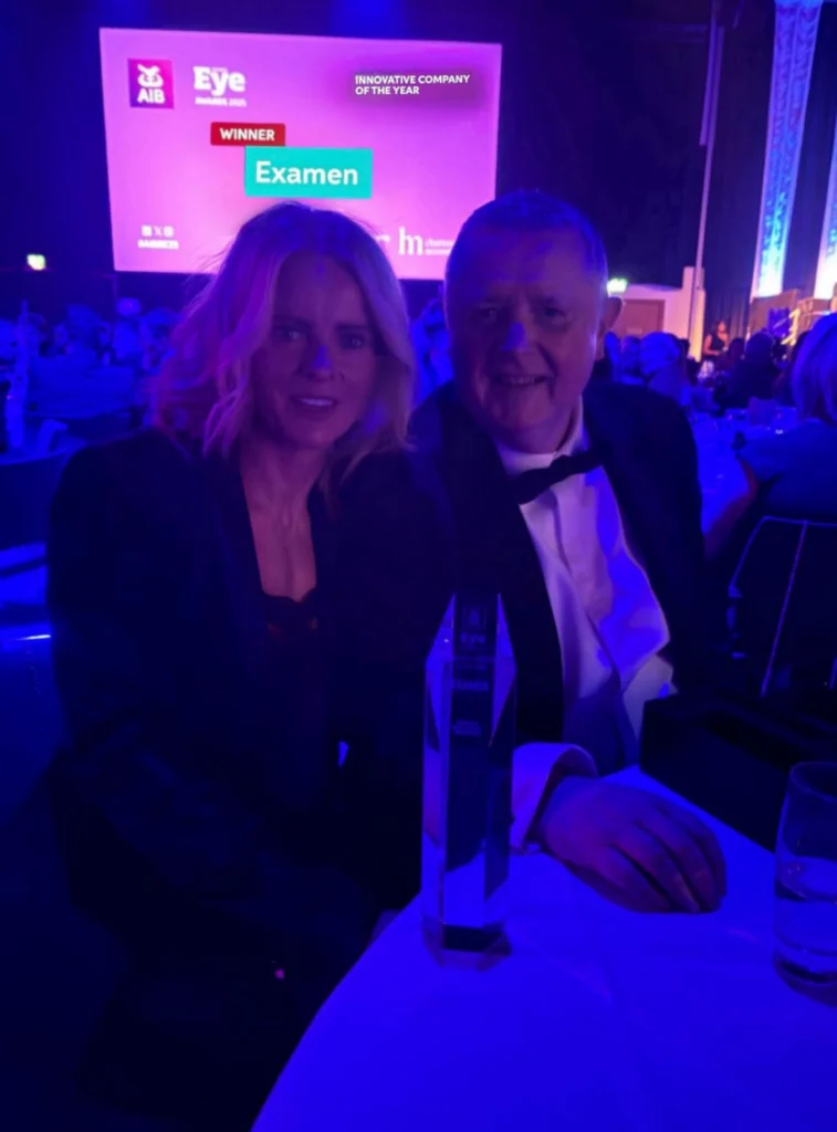 Examen's CEO, Tara Moore, and CCO, Paul Holroyd, at the AIB Business Eye Awards 2025